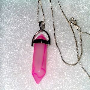 Boho Hippie Hot Pink Agate Sterling Silver 16” Necklace